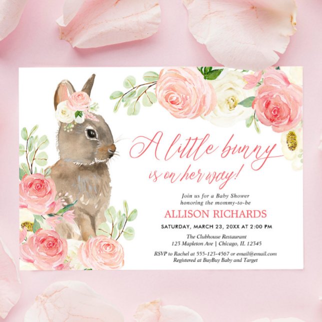 Invitation Végétation rose pâle baby shower lapin de Pâques (Créateur téléchargé)