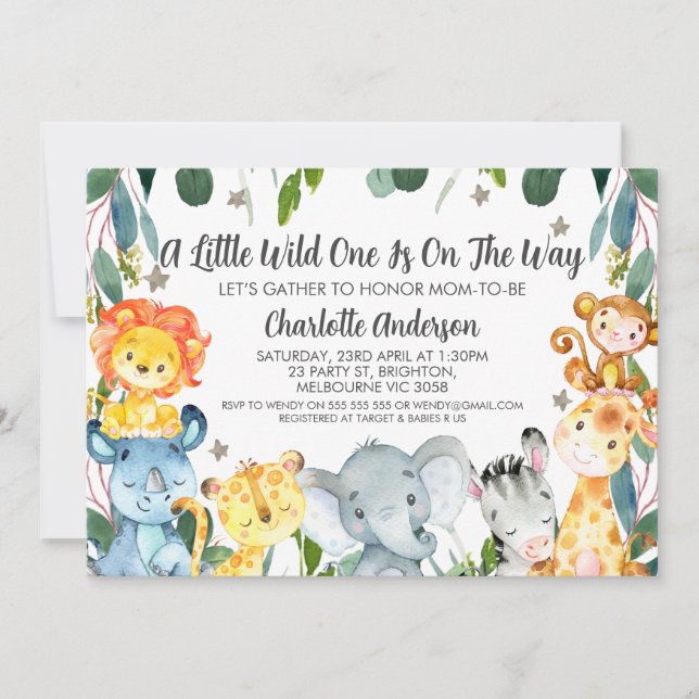 Invitation Végétation Sarafi Animaux Sauvage Un Baby shower (Devant)