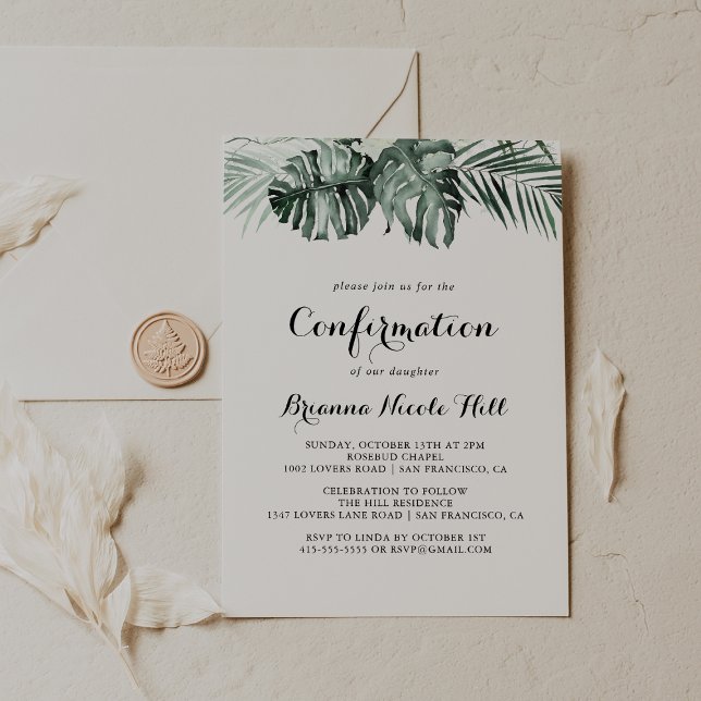 Invitation Végétation tropicale Confirmation florale blanche (Créateur téléchargé)