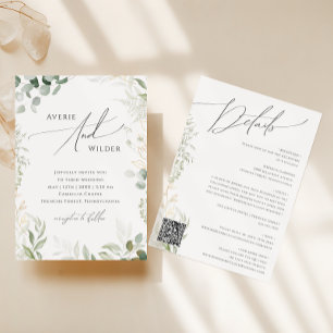 Invitation Végétation Whimsical Gold QR Code Tout en un Maria