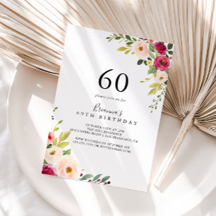 Invitation Végéty Rose Blush Floral 60e fête d'anniversaire