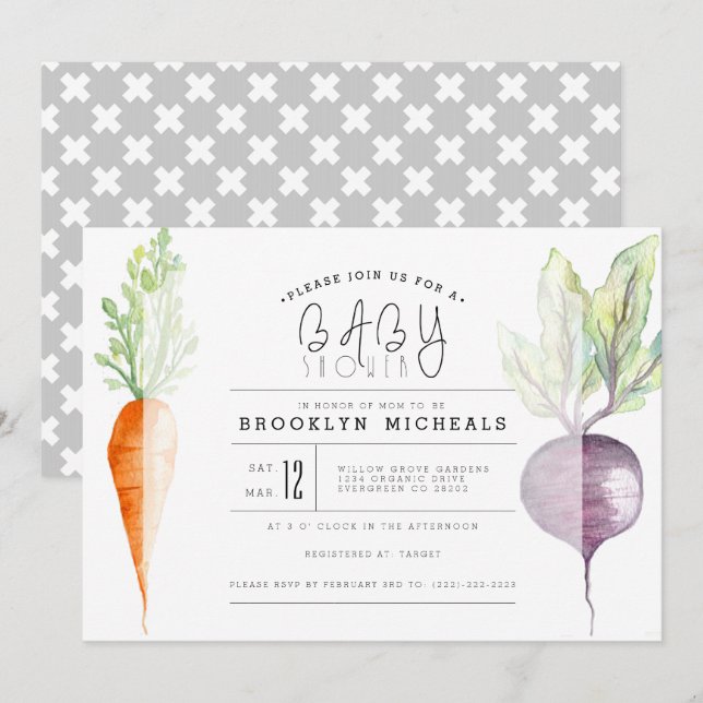 Invitation Veggie Duo | Baby shower d'aquarelle de la bettera (Devant / Derrière)