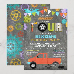 Invitation Véhicule Mécanique Gears Tools Chalkboard Annivers