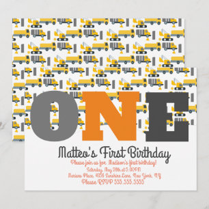 Invitation Véhicules de Construction Anniversaire Tombereau G
