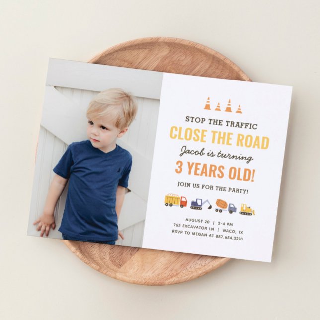 Invitation Véhicules de construction Boy Anniversaire Photo (Créateur téléchargé)