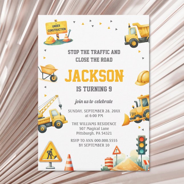 Invitation Véhicules de construction Camion de vidage Bulldoz (Créateur téléchargé)