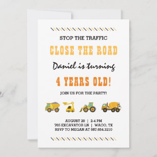 Invitation Véhicules de construction Garçon fête d'anniversai