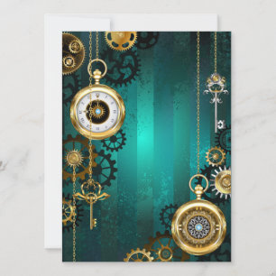 Invitation Veille bijoux Steampunk sur un Arrière - plan vert