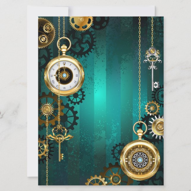 Invitation Veille bijoux Steampunk sur un Arrière - plan vert (Devant)