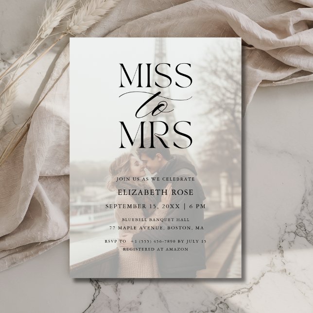 Invitation Vellum Overlay photo Mlle à Mme Fête des mariées (Créateur téléchargé)
