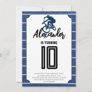 Invitation Vélo BMX à rayures bleues pour anniversaire