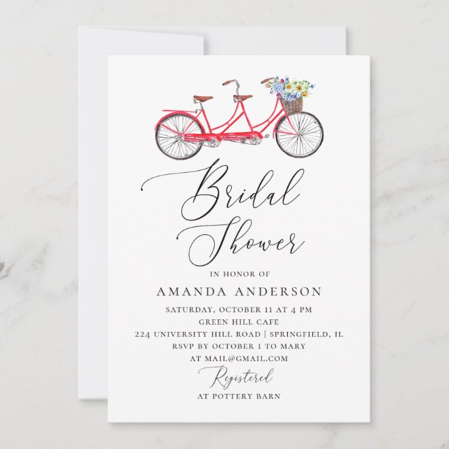 Invitation Vélo en tandem rétro. Élégant script nuptiale douc (Devant)
