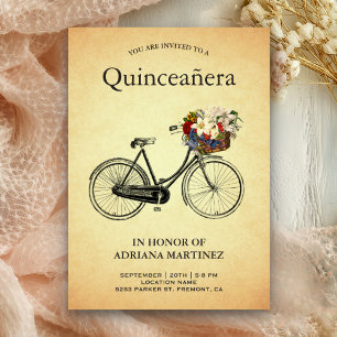 Invitation Vélo Floral Vintage 15e Anniversaire Quinceanera