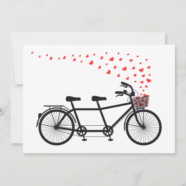 Invitation Vélo tandem d'invitation aux coeurs rouges (Devant)