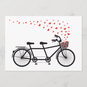 Invitation Vélo tandem d'invitation aux coeurs rouges
