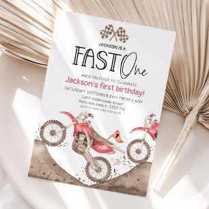 Invitation Vélo tout-terrain aquarelle rouge 1er anniversaire