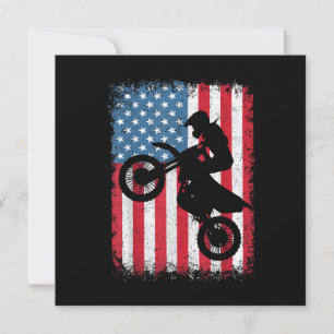 Invitation Vélo Tout Terrain Drapeau Américain Motocross Bike