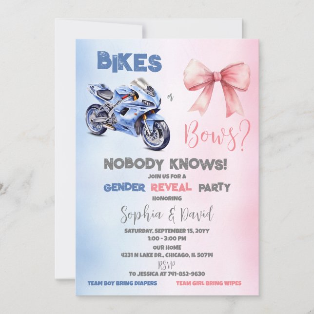 Invitation Vélos ou arcs Parti de la révélation de genre (Devant)