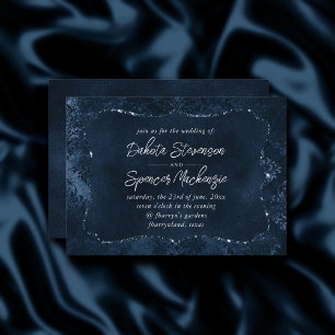 Invitation Velours de Nuit Damassé   Baroque Grunge Bleu Fonc