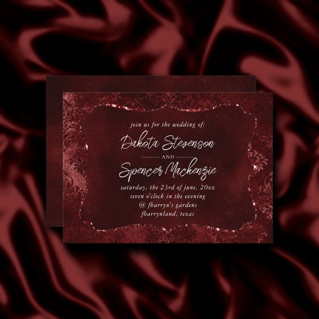 Invitation Velvety Henna Damask | Grunge rouge (Créateur téléchargé)