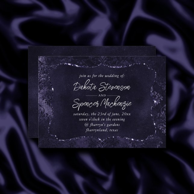 Invitation Velvety Midnight Damask | Indigo Purple Grunge (Créateur téléchargé)
