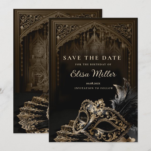 Invitation Venetian Gothic Masquerade Party Save the Date (Devant / Derrière)