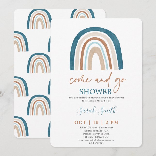 Invitation Venez et allez Rainbow Baby shower garçon (Devant / Derrière)