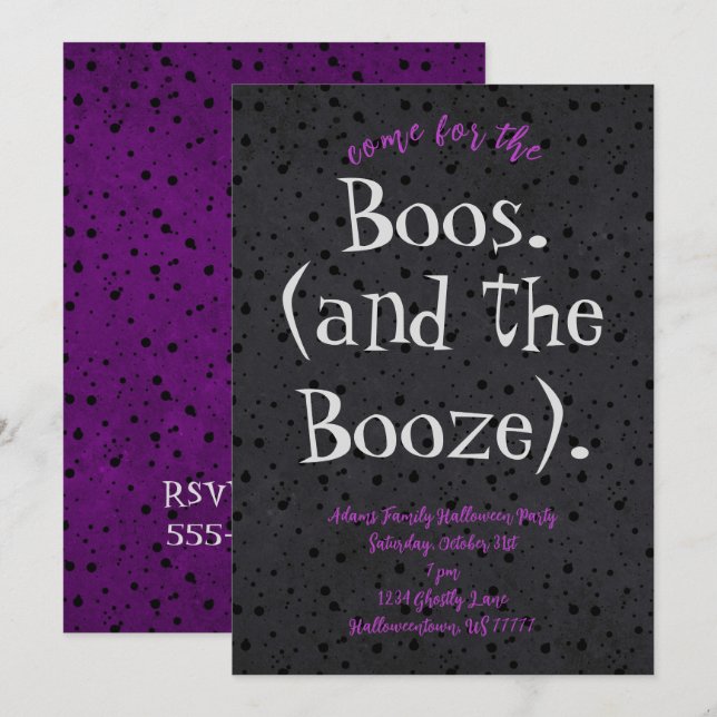Invitation Venez pour la fête d'Halloween pour adultes Boos e (Devant / Derrière)