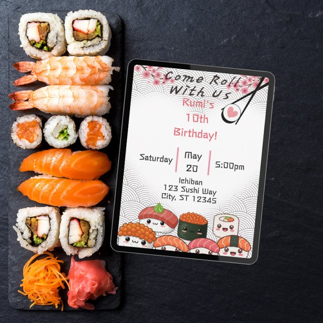 Invitation Venez Rouler avec nous Sushi anniversaire (Créateur téléchargé)