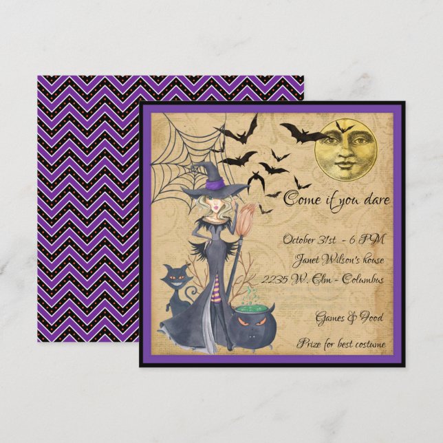 Invitation Venez si vous osez sorcier fête d'Halloween (Devant / Derrière)