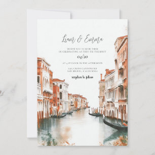 Invitation Venice Italie Aquarelle Vinatge Mariage