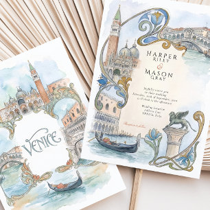 Invitation Venise Italie Aquarelle Monuments Mariage