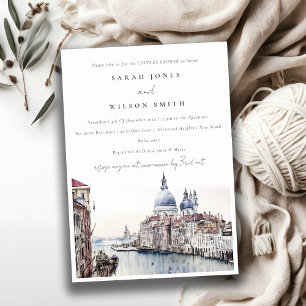 Invitation Venise Italie Canaux Aquarelle Couples Douche