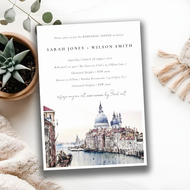 Invitation Venise Italie Canaux Aquarelle Dîner de répétition (Créateur téléchargé)