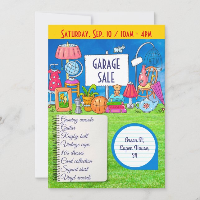 Invitation Vente de garage personnalisable, vente de cour inv (Devant)