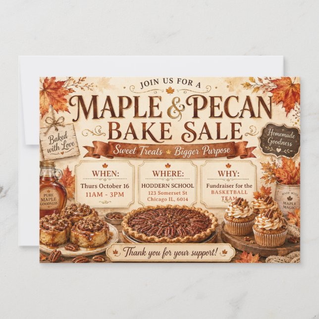Invitation Vente de pâtisseries d'automne Maple & Pecan (Devant)