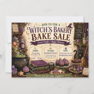 Invitation Vente de pâtisseries de la sorcière d'Halloween