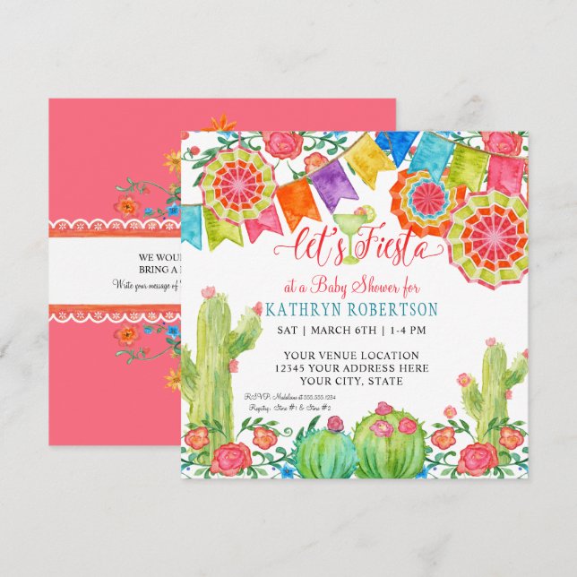 Invitation Ventilateur Papier Fille Baby shower Fiesta Margar (Devant / Derrière)