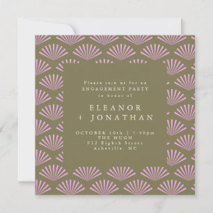 Invitation Ventilateurs Art Déco en vert olive et lilas pour 
