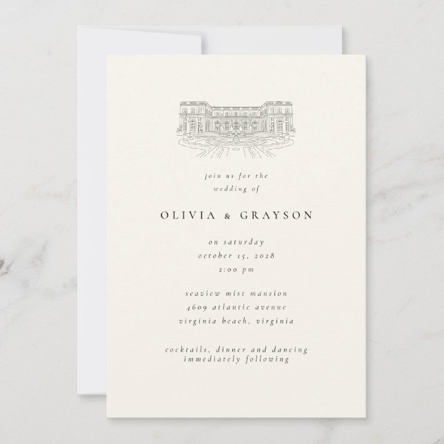 Invitation Venue Illustration Old Money Aesthetic, Wedding  (Devant)
