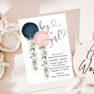 Invitation Verdure Aquarelle Ballons Révélation de genre