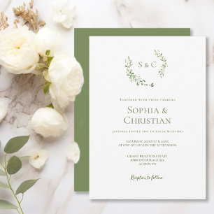Invitation Verdure Aquarelle Feuille de couronne Monogramme M