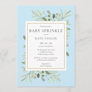 Invitation Verdure Aquarelle Feuilles Baby Boy Sprinkle