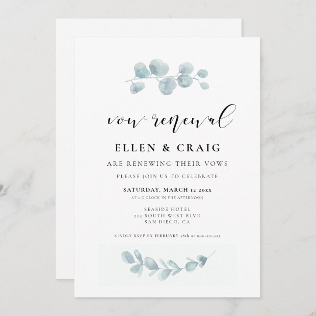 Invitation Verdure aquarelle Renouvellement de Vow Mariage (Devant / Derrière)