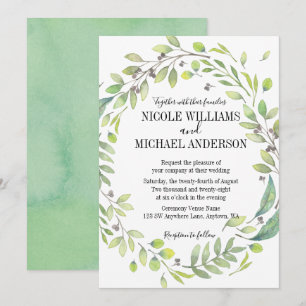 Invitation Verdure Aquarelle rustique WREATH MARIAGE de feuil