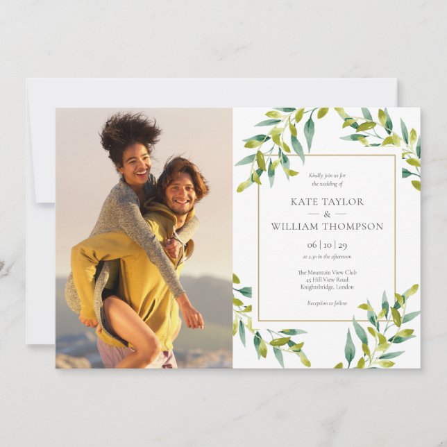 Invitation Verdure Botanique Foliage Photos Mariage (Devant)