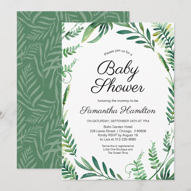 Invitation Verdure couronne Baby shower botanique moderne (Devant / Derrière)