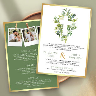 Invitation Verdure Croix Tout en Un Mariage Catholique