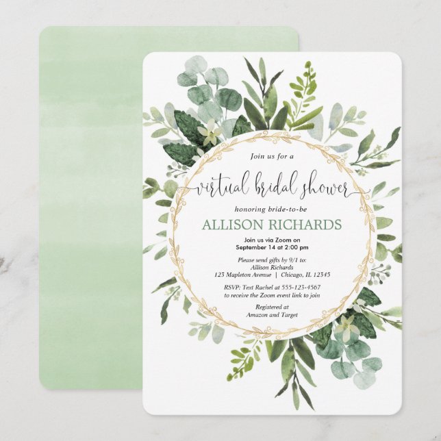 Invitation Verdure de douche nuptiale virtuelle eucalyptus d' (Devant / Derrière)