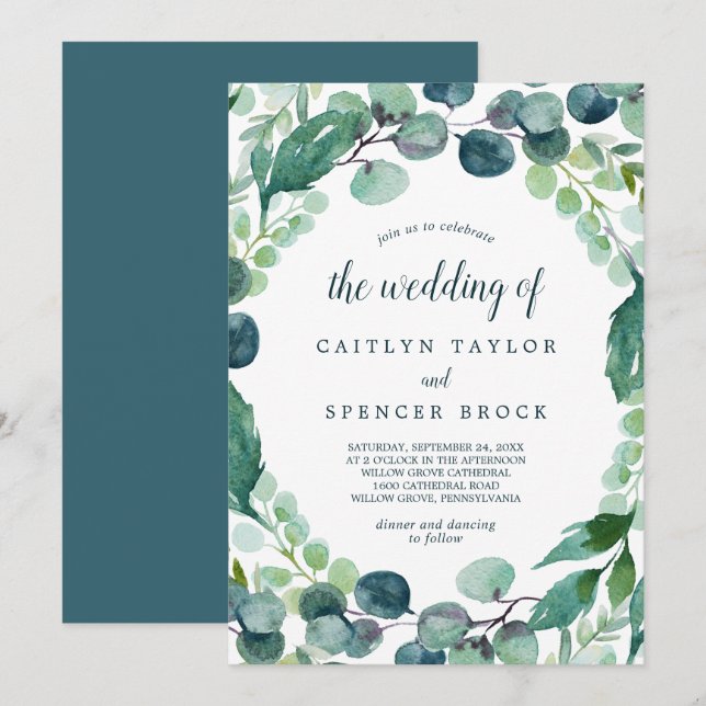 Invitation Verdure et Eucalyptus le Mariage de (Devant / Derrière)